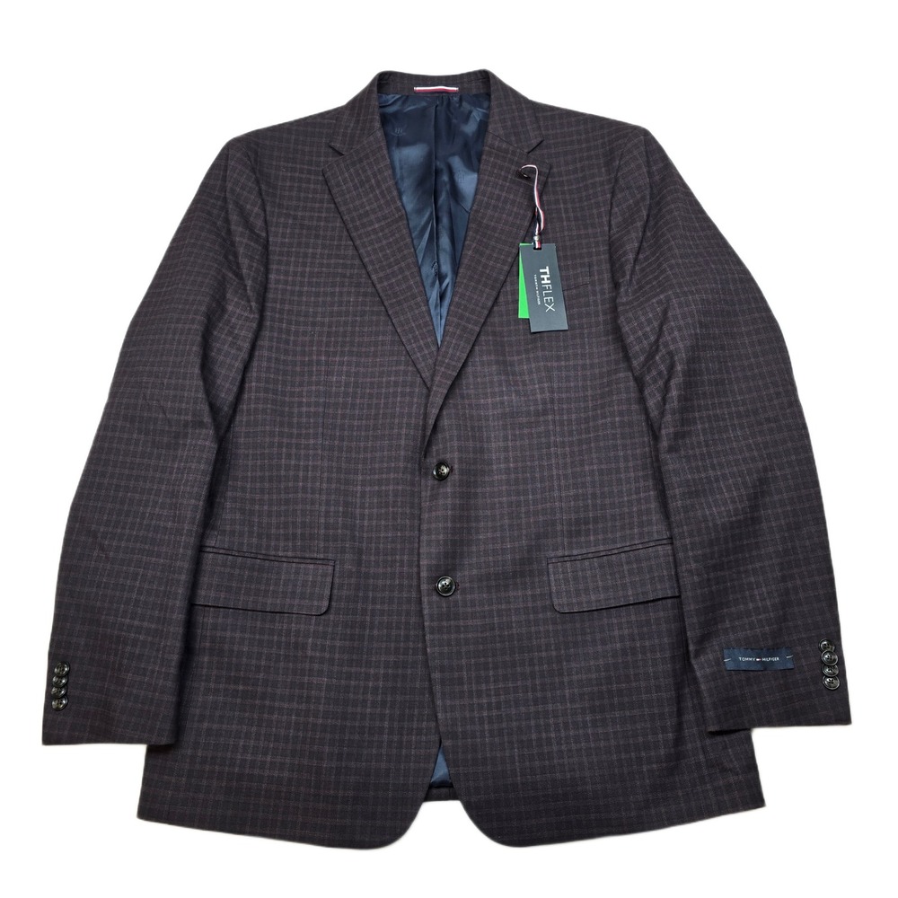 Tommy Hilfiger Conrad‎ Sport Coat Mens 44L 44 Purple Plaid TH Flex $295 NEW